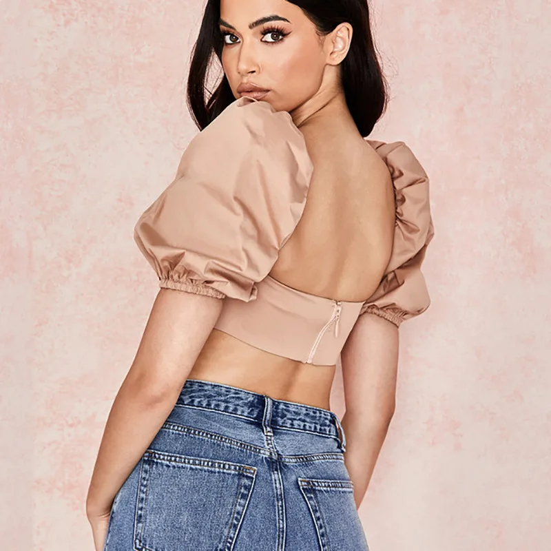 Puff Sleeves Backless Tank Tops Women 2021 Lace Up Zipper Pleated Party Sexy Tops Square Collar Shirt Summer 2021 
Puff Sleeves Backless Tank Tops Women 2021 Lace Up Zipper Pleated Party Sexy Tops Square Collar Shirt Summer 2021