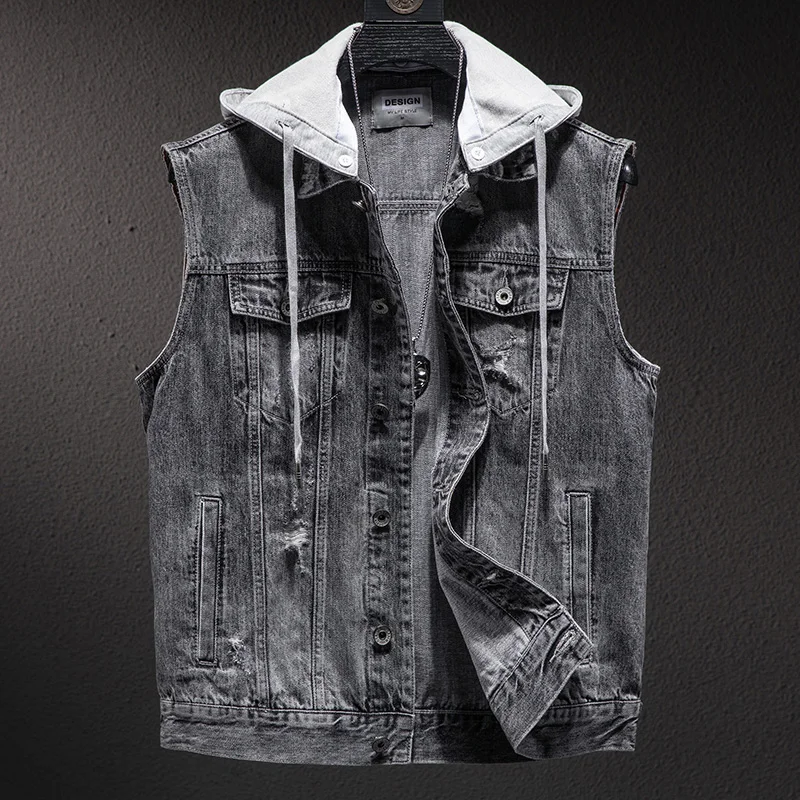 Plus size Short Denim Vest men Detachable Hooded Coat Spring summer Side pockets Sleeveless Jeans Jacket Men's Tops-4XL
Plus size Short Denim Vest men Detachable Hooded Coat Spring summer Side pockets Sleeveless Jeans Jacket Men's Tops-4XL