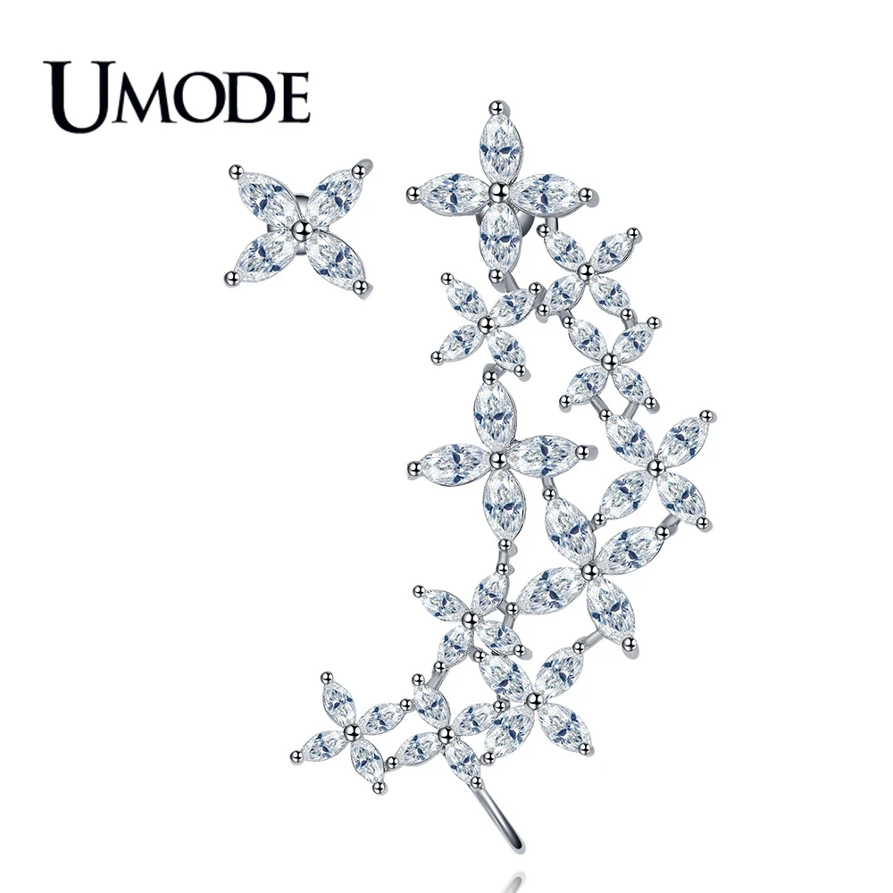 Фото Женские серьги гвоздики с кристаллами UMODE манжеты фианитами бижутерия для