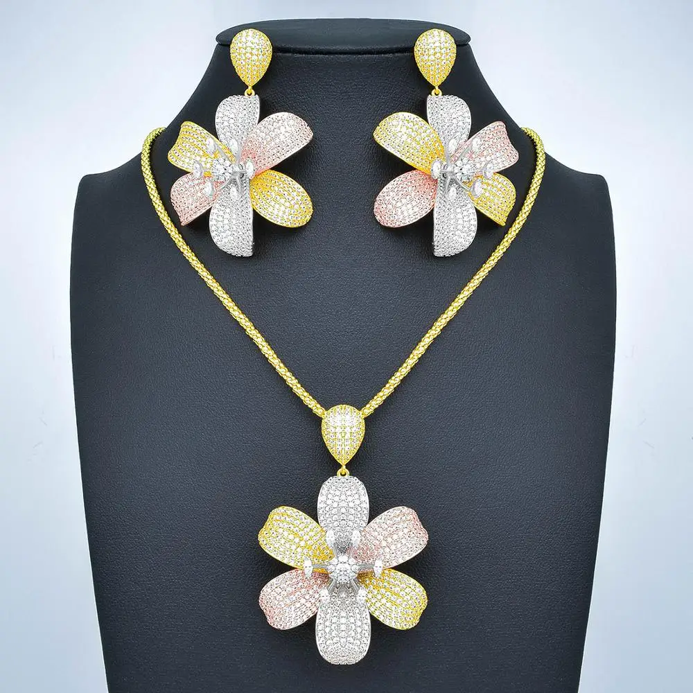 Newness Luxury Flower Blossom Korean Cubic Zirconia Necklace Earring Jewelry Sets For Women Wedding Indian Dubai Bridal Jewelry
Newness Luxury Flower Blossom Korean Cubic Zirconia Necklace Earring Jewelry Sets For Women Wedding Indian Dubai Bridal Jewelry