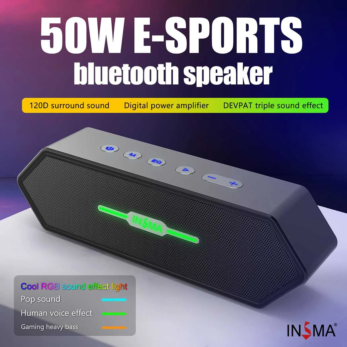 INSMA 50W Portable Wireless Bluetooth Speaker Home Theater Bedroom Music Center E-sport Gaming Speaker Sound Box for Gamer
INSMA 50W Portable Wireless Bluetooth Speaker Home Theater Bedroom Music Center E-sport Gaming Speaker Sound Box for Gamer