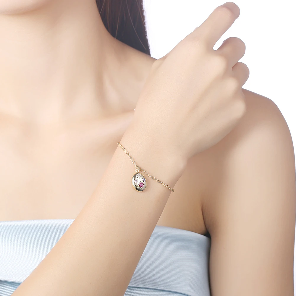 LEKANI Gold Color Bracelet For Lady Five Colourful Ellipse Chapter Chain & Link Lady's Gospel Sublimation Fashion Jewelry 
LEKANI Gold Color Bracelet For Lady Five Colourful Ellipse Chapter Chain & Link Lady's Gospel Sublimation Fashion Jewelry