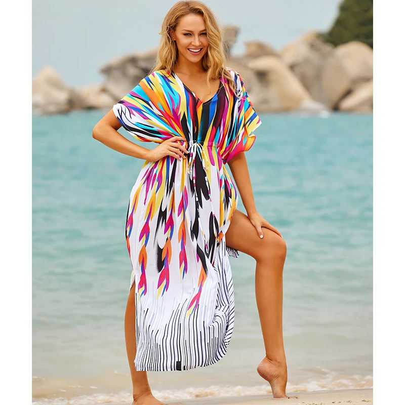 Muticolored Cotton Tunic Women Summer Kaftan Beach Dress Casual Printed High Waist Three Quarter Sleeve Side Split Dress Q641
Muticolored Cotton Tunic Women Summer Kaftan Beach Dress Casual Printed High Waist Three Quarter Sleeve Side Split Dress Q641