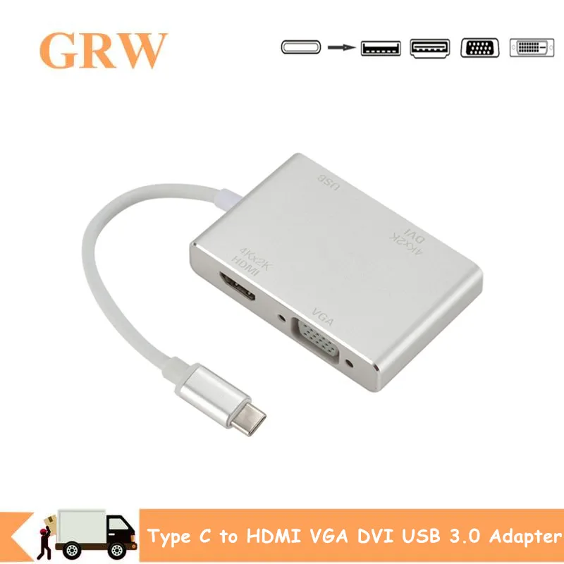 USB 3 1 концентратор 4 в C Type к HDMI VGA DVI 0 адаптер кабель для ноутбука Apple сплиттер