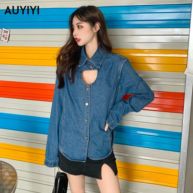 2021 Spring and Autumn Retro Hollow Net Red Love Loose Wild Denim Shirt Women's Long Sleeve Top Jacket AUYIYI 
2021 Spring and Autumn Retro Hollow Net Red Love Loose Wild Denim Shirt Women's Long Sleeve Top Jacket AUYIYI