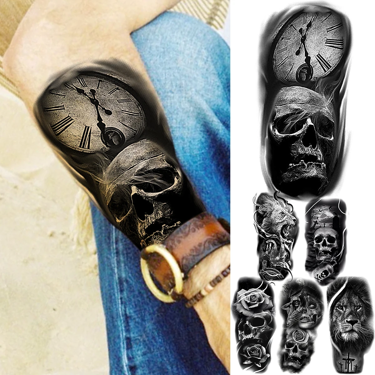 Realistic Skeleton Compass Temporary Tattoos For Men Adult Lion Flower Warrior Fake Tattoo Realistic Body Art Decoration Tatoos
Realistic Skeleton Compass Temporary Tattoos For Men Adult Lion Flower Warrior Fake Tattoo Realistic Body Art Decoration Tatoos