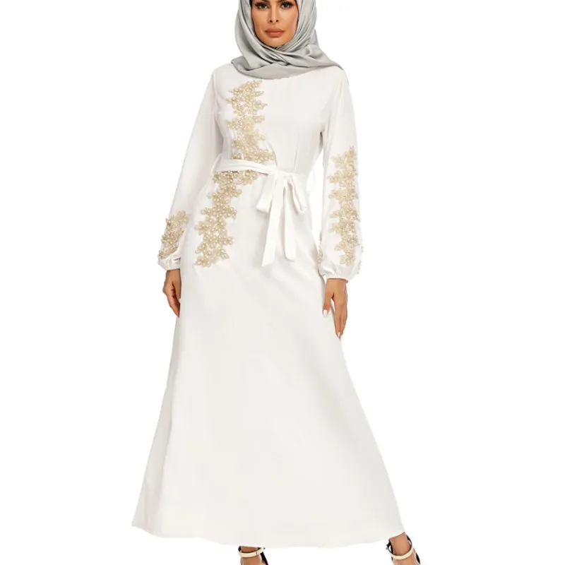Muslim New Ethnic Style Women's Robe Elegant And Dignified Embroidery Long Swing Dress Nail Pearl Arab Islam White
Muslim New Ethnic Style Women's Robe Elegant And Dignified Embroidery Long Swing Dress Nail Pearl Arab Islam White