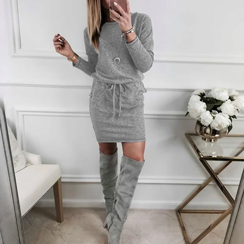 Business Formal Dress Elegant Office Women Sukienka Grey Bandage Dress With Pocket Round Neck Slim Fit Elastic Waist Dress Solid
Business Formal Dress Elegant Office Women Sukienka Grey Bandage Dress With Pocket Round Neck Slim Fit Elastic Waist Dress Solid