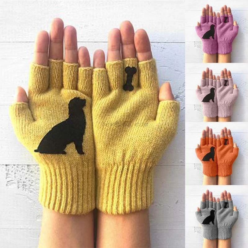 Womens Winter Knitted Fingerless Gloves Kawaii Cartoon Puppy Dog Bone Print Palm Bright Candy Color Half Finger Mittens
Womens Winter Knitted Fingerless Gloves Kawaii Cartoon Puppy Dog Bone Print Palm Bright Candy Color Half Finger Mittens