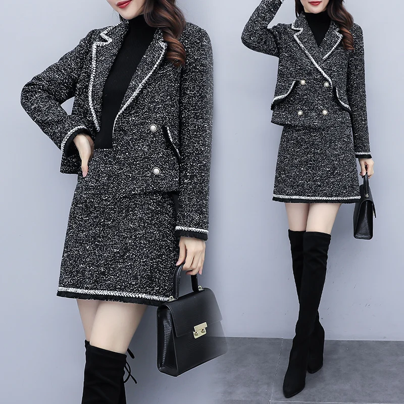 Fragrance Tweed Suit Woman 2 Sets Clothing With Skirts Double Breasted Jacket Skirt Set Ensemble Femme Survetement Woman Suit 
Fragrance Tweed Suit Woman 2 Sets Clothing With Skirts Double Breasted Jacket Skirt Set Ensemble Femme Survetement Woman Suit
