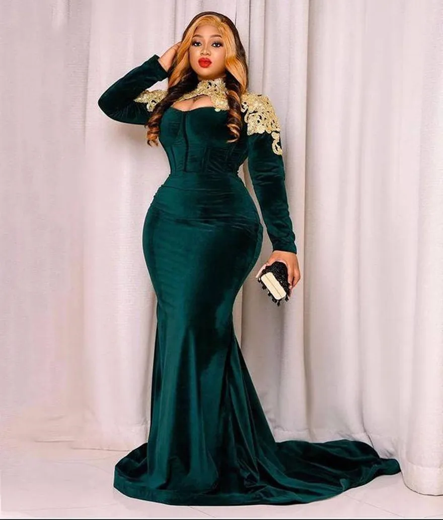 Aso Ebi Velour Mermaid Dresses Evening Wear Gold Applique Long Sleeves Cocktail Party Robe De Soirée Bride Vestidos De Fiesta
Aso Ebi Velour Mermaid Dresses Evening Wear Gold Applique Long Sleeves Cocktail Party Robe De Soirée Bride Vestidos De Fiesta