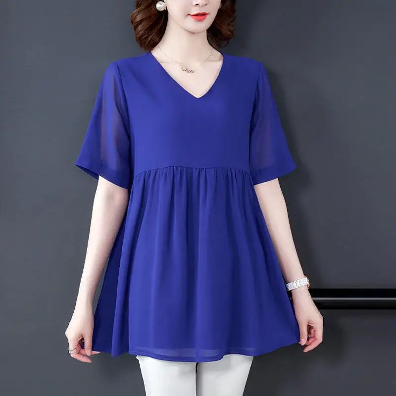 Summer Blouse Shirt Women Clothes Elegant Short Sleeve Chiffon Ladies Top Blusas Mujer Loose Solid Plus Size Blouses Femme Q4252
Summer Blouse Shirt Women Clothes Elegant Short Sleeve Chiffon Ladies Top Blusas Mujer Loose Solid Plus Size Blouses Femme Q4252