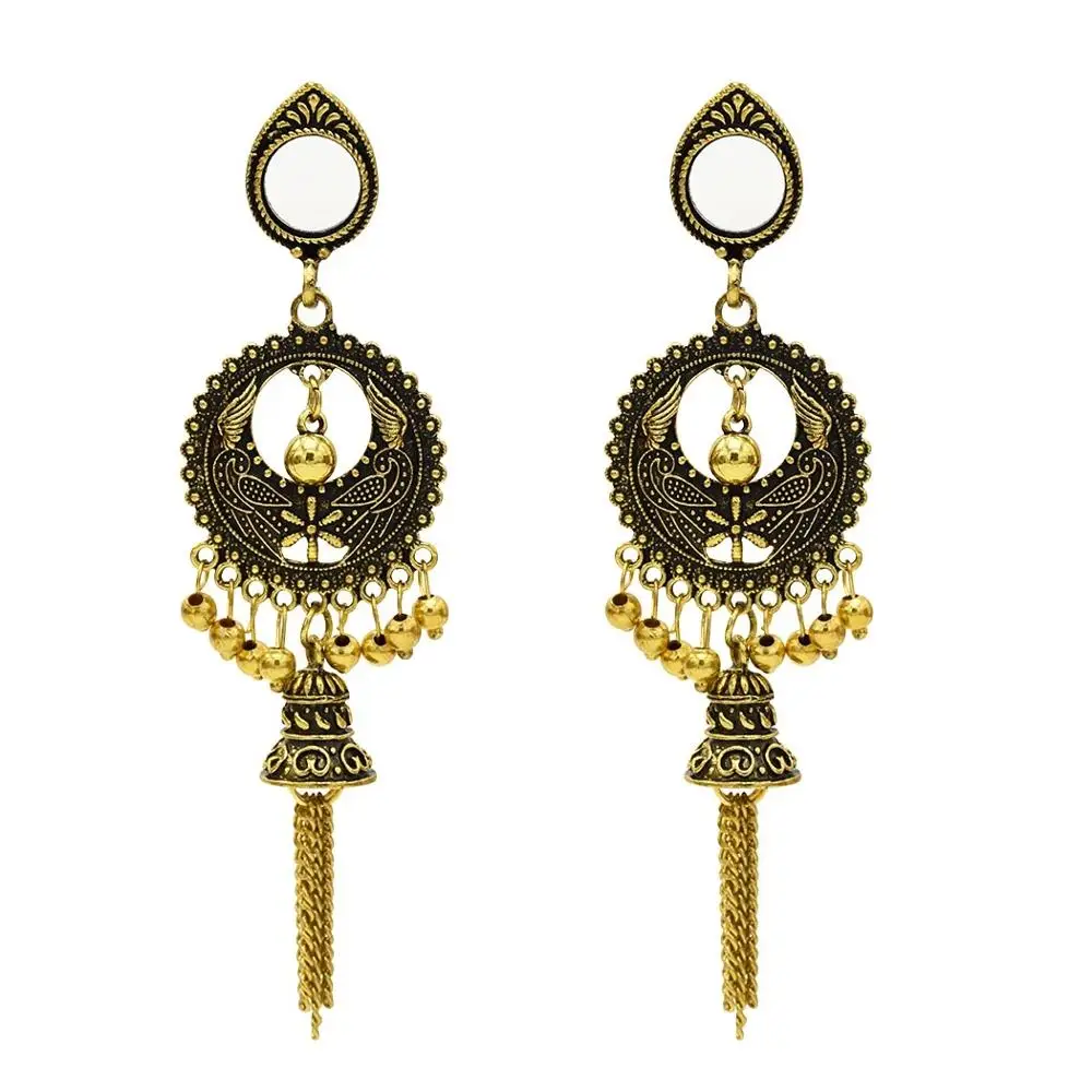 India Vintage Jhumka Earrings Jewelry For Women Antique Gold Round Metal Chain Tassel Long Drop Earrings Antique Palace Jewelry
India Vintage Jhumka Earrings Jewelry For Women Antique Gold Round Metal Chain Tassel Long Drop Earrings Antique Palace Jewelry