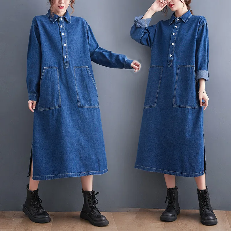 Autumn Loose Large Size Denim Long Sleeve Pullover Long Dress Casual Fashion Vestidos De Festa Midi Dress Clothes For Women
Autumn Loose Large Size Denim Long Sleeve Pullover Long Dress Casual Fashion Vestidos De Festa Midi Dress Clothes For Women