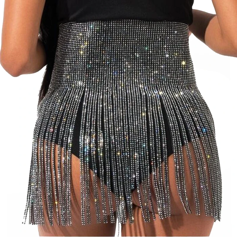 Luxury Brand Sexy Rhinestone Crystal Wedding Belt Bridal female Silver fringe tassel women Bling wide bondage Straps | Аксессуары для