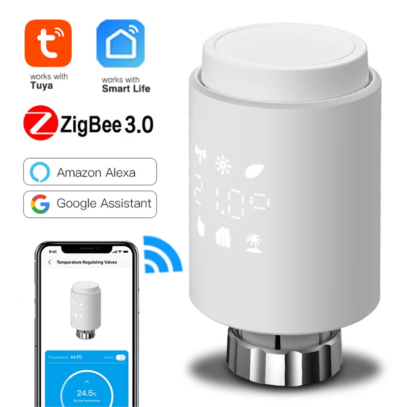 Привод радиатора Tuya Smart ZigBee, программируемый термостатический клапан радиатора, с контроллером температуры, поддержка Alexa Google Home
Привод радиатора Tuya Smart ZigBee, программируемый термостатический клапан радиатора, с контроллером температуры, поддержка Alexa Google Home