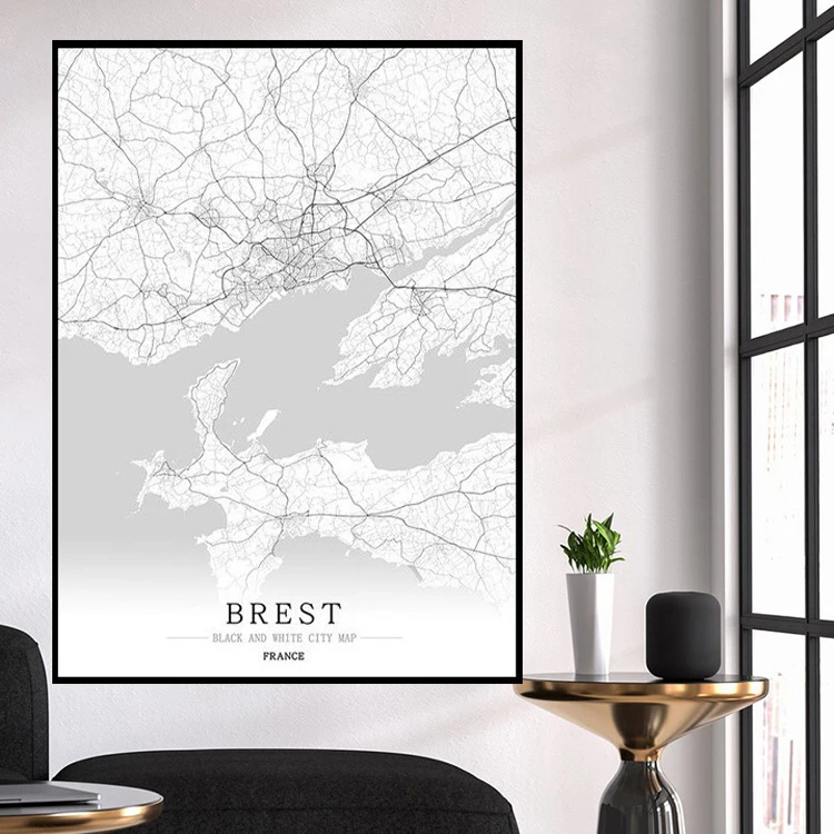 French Military Port City Map Brest Black and White Map Poster Art Canvas Painting for Home Wall Living Room Decoration
French Military Port City Map Brest Black and White Map Poster Art Canvas Painting for Home Wall Living Room Decoration