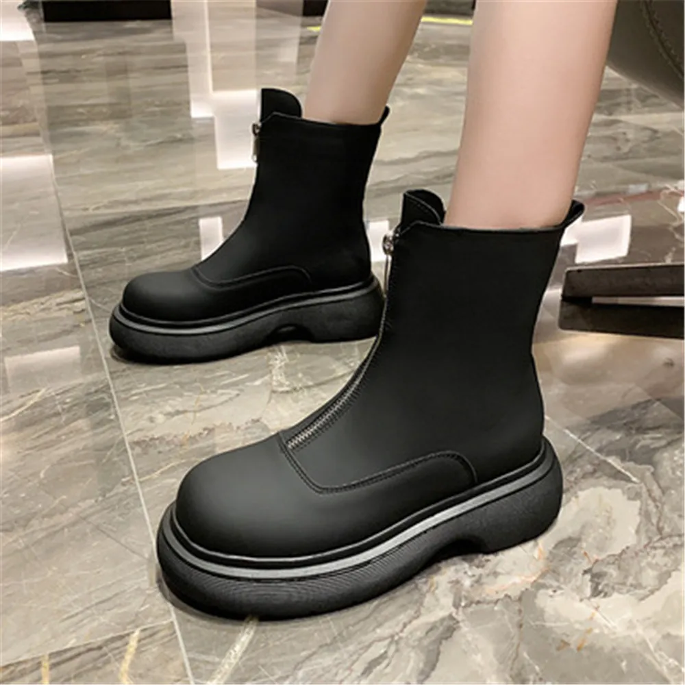 Women's Motorcycle Booties Front Zip Thick Bottom Ladies Platform Shoes Pu Leather Round Toe Casual Concise Ankle Boots Autumn
Women's Motorcycle Booties Front Zip Thick Bottom Ladies Platform Shoes Pu Leather Round Toe Casual Concise Ankle Boots Autumn