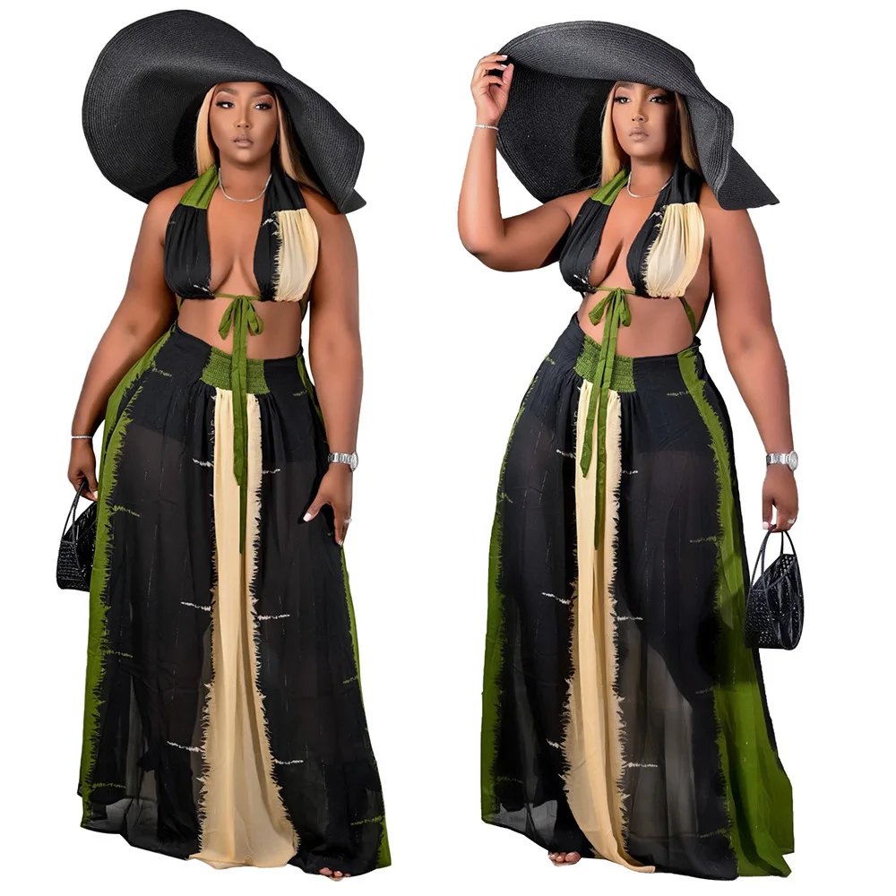 Women Halter Crop Top Skirt 2 Piece Set Color Patchwork Sleeveless Splited Long Maxi Beach Dresses Sexy Night Boho Summer Outfit
Women Halter Crop Top Skirt 2 Piece Set Color Patchwork Sleeveless Splited Long Maxi Beach Dresses Sexy Night Boho Summer Outfit