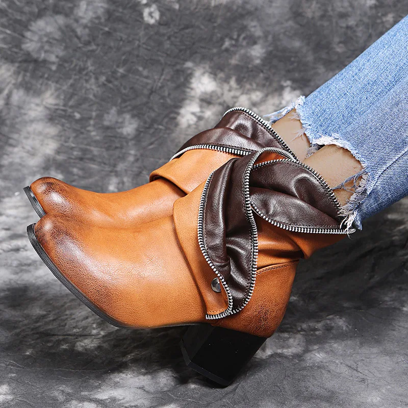Round Toe Retro Flanging Zipper Square Heel Slip-on Mid-calf Boots Women's Fall 2021 New Fashion All-match Women High Heel Boots
Round Toe Retro Flanging Zipper Square Heel Slip-on Mid-calf Boots Women's Fall 2021 New Fashion All-match Women High Heel Boots