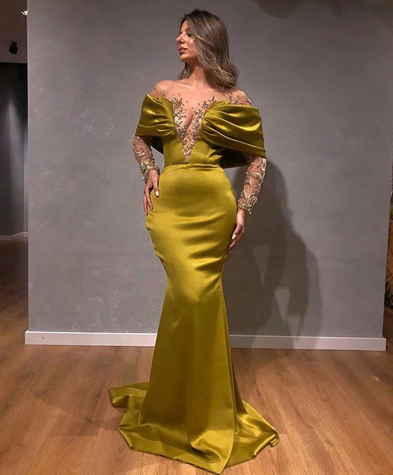 2021 New vestido de festa Long Sleeves Off-Shoulder Satin Mermaid Prom Gowns Luxury Crystal Beaded Evening Dresses
2021 New vestido de festa Long Sleeves Off-Shoulder Satin Mermaid Prom Gowns Luxury Crystal Beaded Evening Dresses