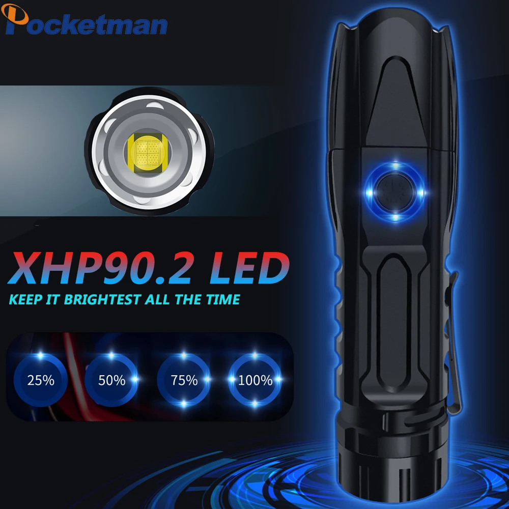 Самый мощный светодиодный фонарик XHP90.2 XLamp, тактический Водонепроницаемый фонарик с умным управлением микросхемой и зарядкой от USB
Самый мощный светодиодный фонарик XHP90.2 XLamp, тактический Водонепроницаемый фонарик с умным управлением микросхемой и зарядкой от USB