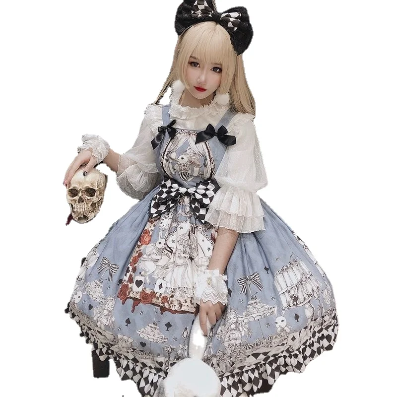 Japanese Gothic Lolita Dress Girls Vintage Dark Funeral Lolita Dress Women Harajuku Cool Sleeveless Punk Suspender Dresses
Japanese Gothic Lolita Dress Girls Vintage Dark Funeral Lolita Dress Women Harajuku Cool Sleeveless Punk Suspender Dresses