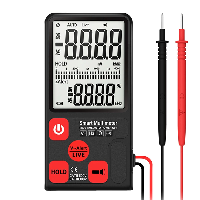 Voltage Tester 3.5'' Large LCD Smart Digital Multimeter 3-Line Display TRMS 6000 Counts DMM CE
Voltage Tester 3.5'' Large LCD Smart Digital Multimeter 3-Line Display TRMS 6000 Counts DMM CE