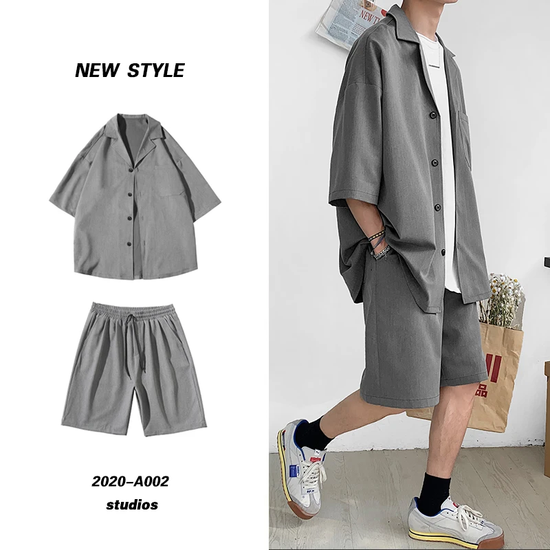 Men's Set Solid Color Thin Short Sleeve Single Pocket Jacket and Shorts Knee-Length Korean Style For Loose Clothing Man 2021
Men's Set Solid Color Thin Short Sleeve Single Pocket Jacket and Shorts Knee-Length Korean Style For Loose Clothing Man 2021