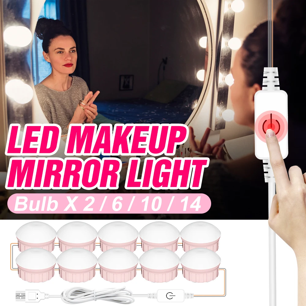 USB Vanity Light LED Makeup Mirror Ball Bulbs Hollywood Dressing Table Wall Lamp 12V Touch Dimmable Bombillas Bathroom Lighting
USB Vanity Light LED Makeup Mirror Ball Bulbs Hollywood Dressing Table Wall Lamp 12V Touch Dimmable Bombillas Bathroom Lighting