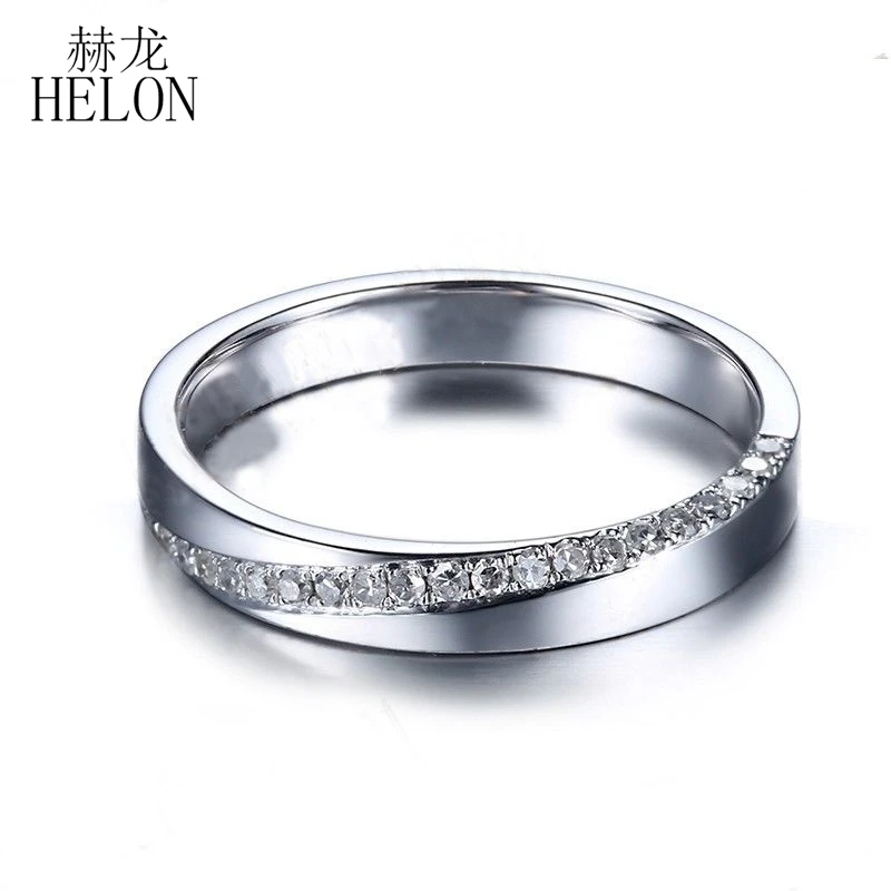 

HELON одноцветное Белое золото 14 карат проложить Природные Алмазы Обручальное кольцо для женщин Стильный юбилей, хорошее ювелирное изделие, к...