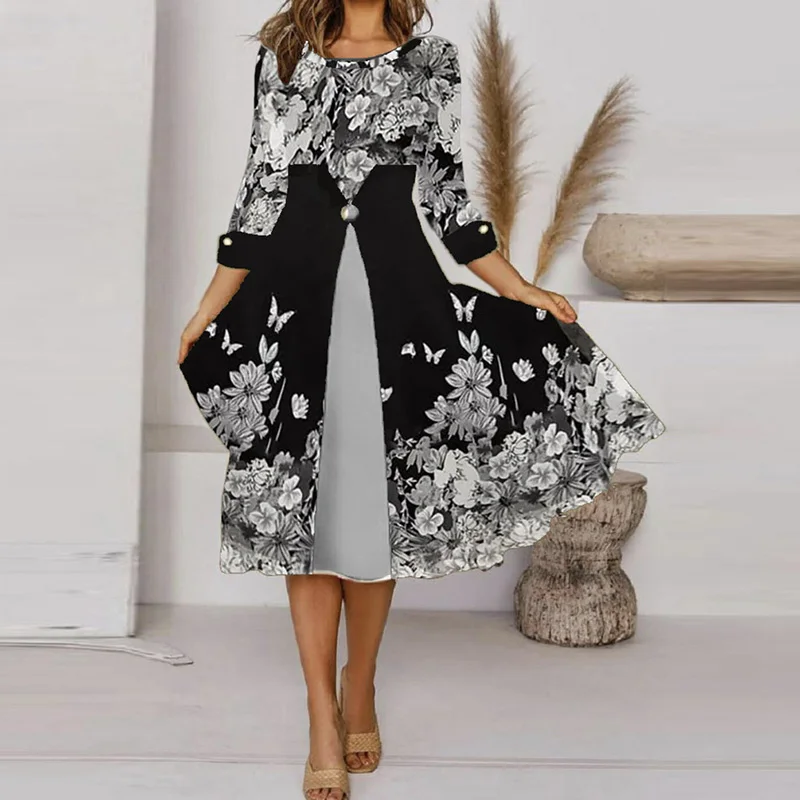 Spring Autumn Round Neck Patchwork Dress Female Retro Print Long Sleeve Casual Dress Lady Three Quarter Sleeve Streetwear Dress 
Spring Autumn Round Neck Patchwork Dress Female Retro Print Long Sleeve Casual Dress Lady Three Quarter Sleeve Streetwear Dress