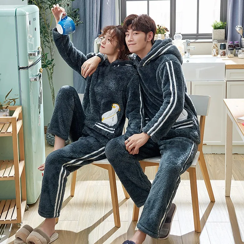 JRMISSLI Пижама с капюшоном наборы для женщин мультфильм пижамы Пары Loungewear Lover Pyjama