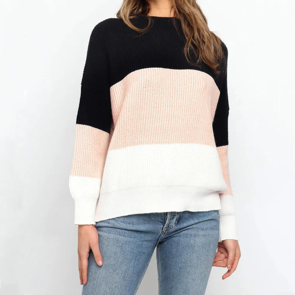 Women Autumn Winter Casual Loose Sweater Fashion Color Matching Design O-Neck Long Sleeve Patchwork Pullover Knitted Tops Ladies
Women Autumn Winter Casual Loose Sweater Fashion Color Matching Design O-Neck Long Sleeve Patchwork Pullover Knitted Tops Ladies