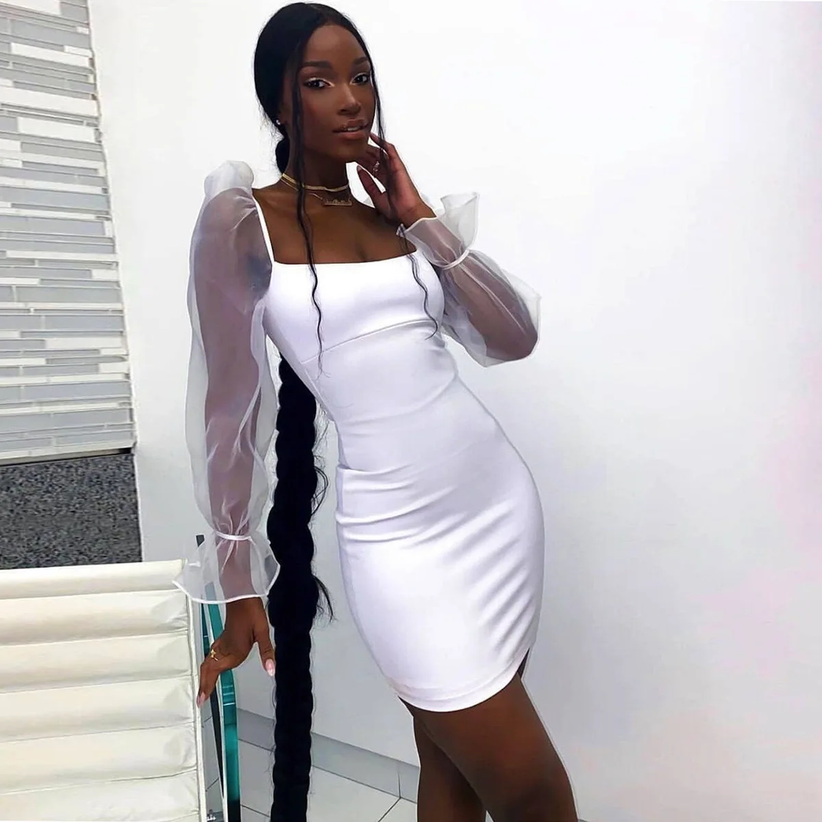 Sexy Women Puff-sleeve Perspective Mesh Halter Women Bodycon Dress Summer Solid Sexy Long-sleeve Slim Mini Party Dress Club Wear
Sexy Women Puff-sleeve Perspective Mesh Halter Women Bodycon Dress Summer Solid Sexy Long-sleeve Slim Mini Party Dress Club Wear