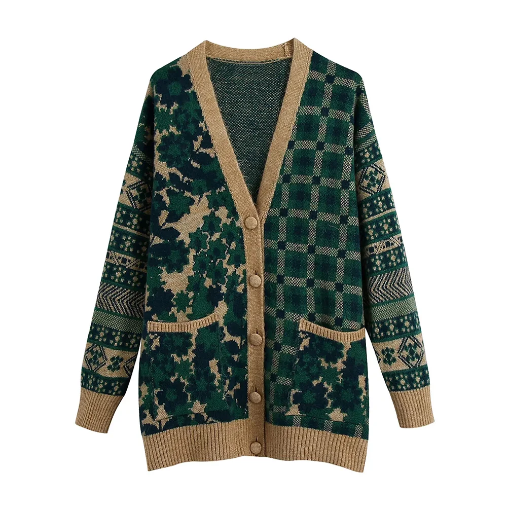 Women Fashion Loose Jacquard Knit Cardigan Sweater Vintage Long Sleeve Patch Pockets Female Outerwear Chic Tops
Women Fashion Loose Jacquard Knit Cardigan Sweater Vintage Long Sleeve Patch Pockets Female Outerwear Chic Tops