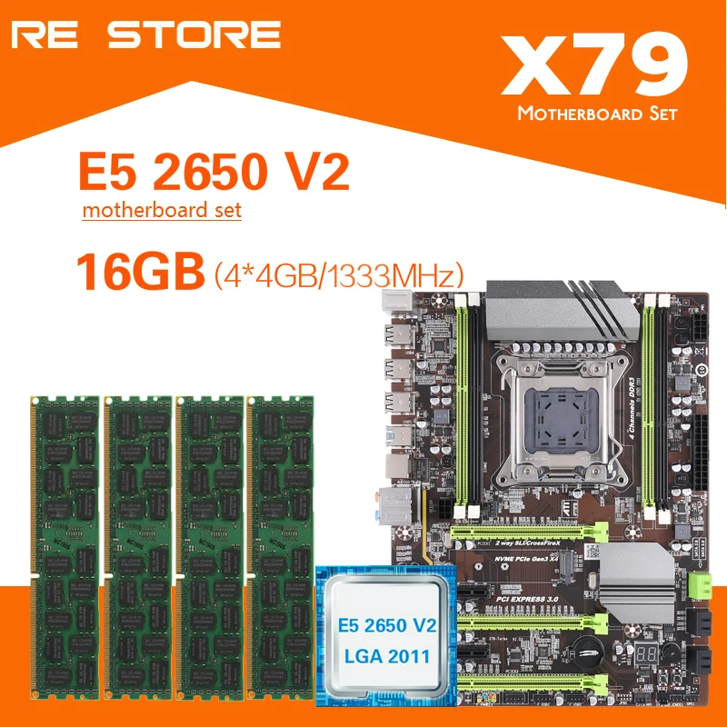 Комплект материнской платы Kllisre X79 с Xeon E5 2650 V2 4x4 ГБ = 16 Гб 1333 МГц DDR3 память ECC REG ATX USB3.0