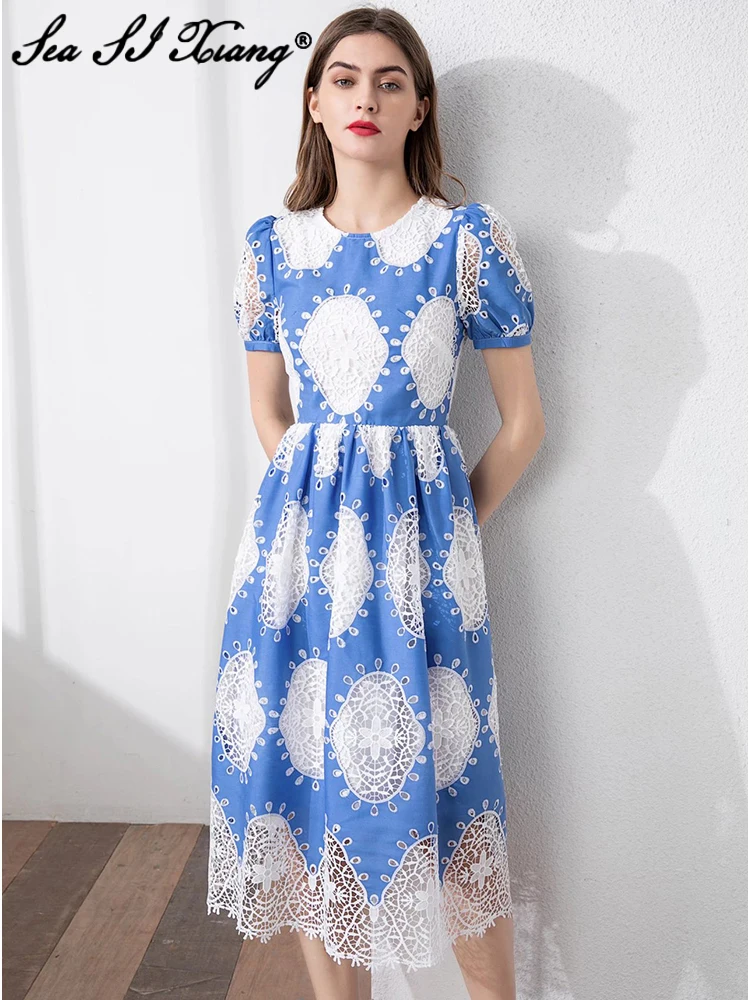 SeaSixiang Fashion Designer Spring Dress Women O-Neck Short Sleeve Hollow Out Embroidery Vacation Midi Dresses
SeaSixiang Fashion Designer Spring Dress Women O-Neck Short Sleeve Hollow Out Embroidery Vacation Midi Dresses