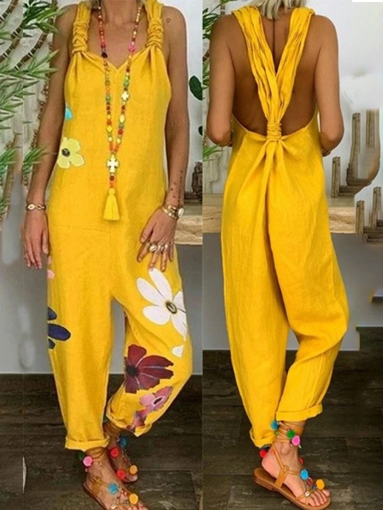 Summer Floral Print Women Jumpsuit Sexy Backless Overalls Casual Lace Up Strappy Long Romper Loose V Neck Sleeveless Playsuit
Summer Floral Print Women Jumpsuit Sexy Backless Overalls Casual Lace Up Strappy Long Romper Loose V Neck Sleeveless Playsuit