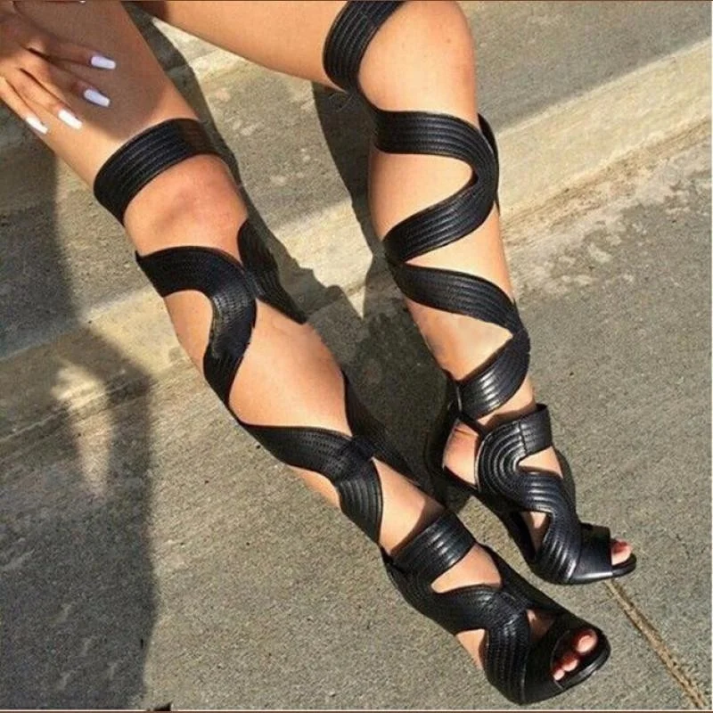 High Knee Gladiator Fish Mouth Thin Heels Lace-up Sandalias Mujer Rome Shoes Women Sandal Sexy Black Cool Sandals Boots
High Knee Gladiator Fish Mouth Thin Heels Lace-up Sandalias Mujer Rome Shoes Women Sandal Sexy Black Cool Sandals Boots