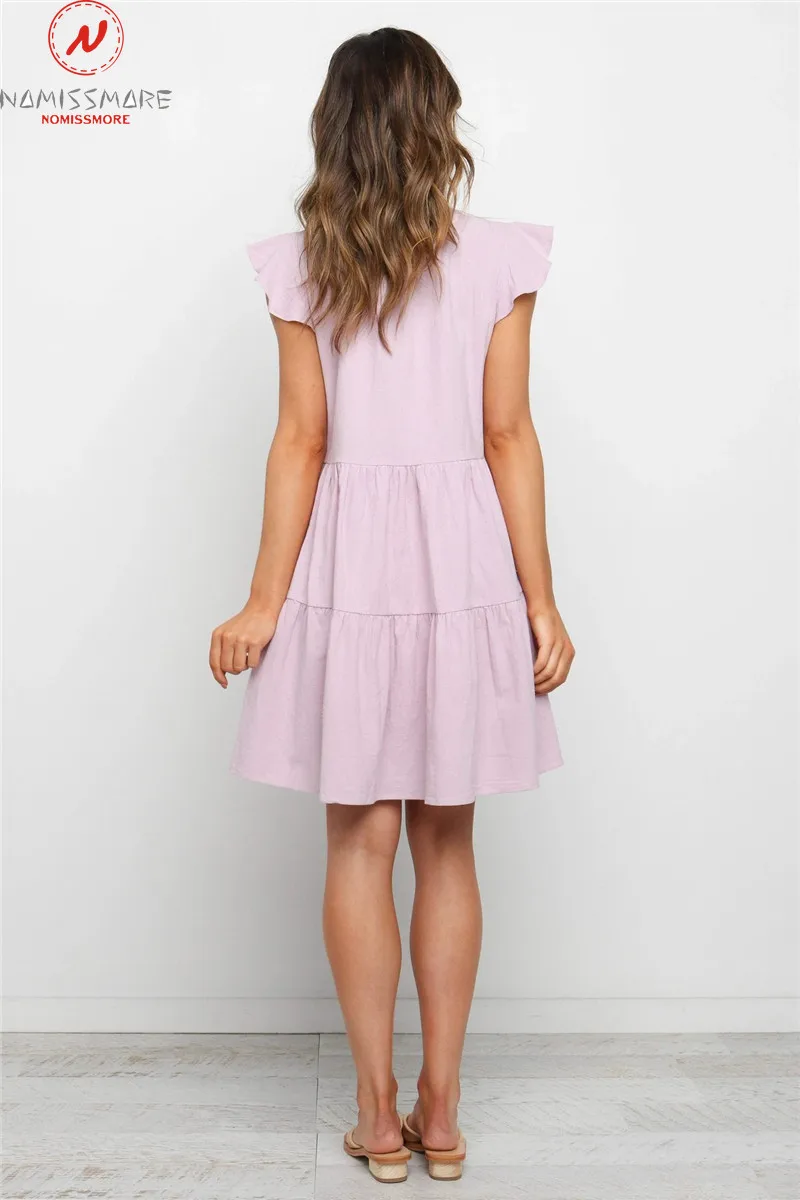 Fashion Women Summer Solid Color A-Line Dress Patchwork Design Ruffles Decor V-Neck Ruffles Short Sleeve Slim Mini Dress 
Fashion Women Summer Solid Color A-Line Dress Patchwork Design Ruffles Decor V-Neck Ruffles Short Sleeve Slim Mini Dress