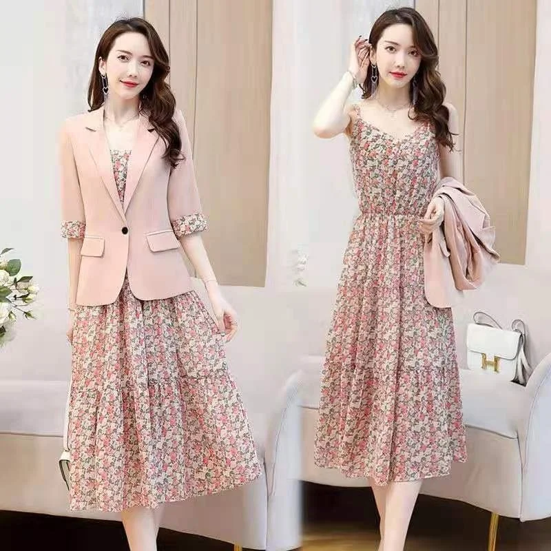 Office Lady Elegant Thin Blazers + Floral Print Sleeveless Chiffon Dress Suits Spring Summer 2 Piece Sets Womens Outfits X26
Office Lady Elegant Thin Blazers + Floral Print Sleeveless Chiffon Dress Suits Spring Summer 2 Piece Sets Womens Outfits X26