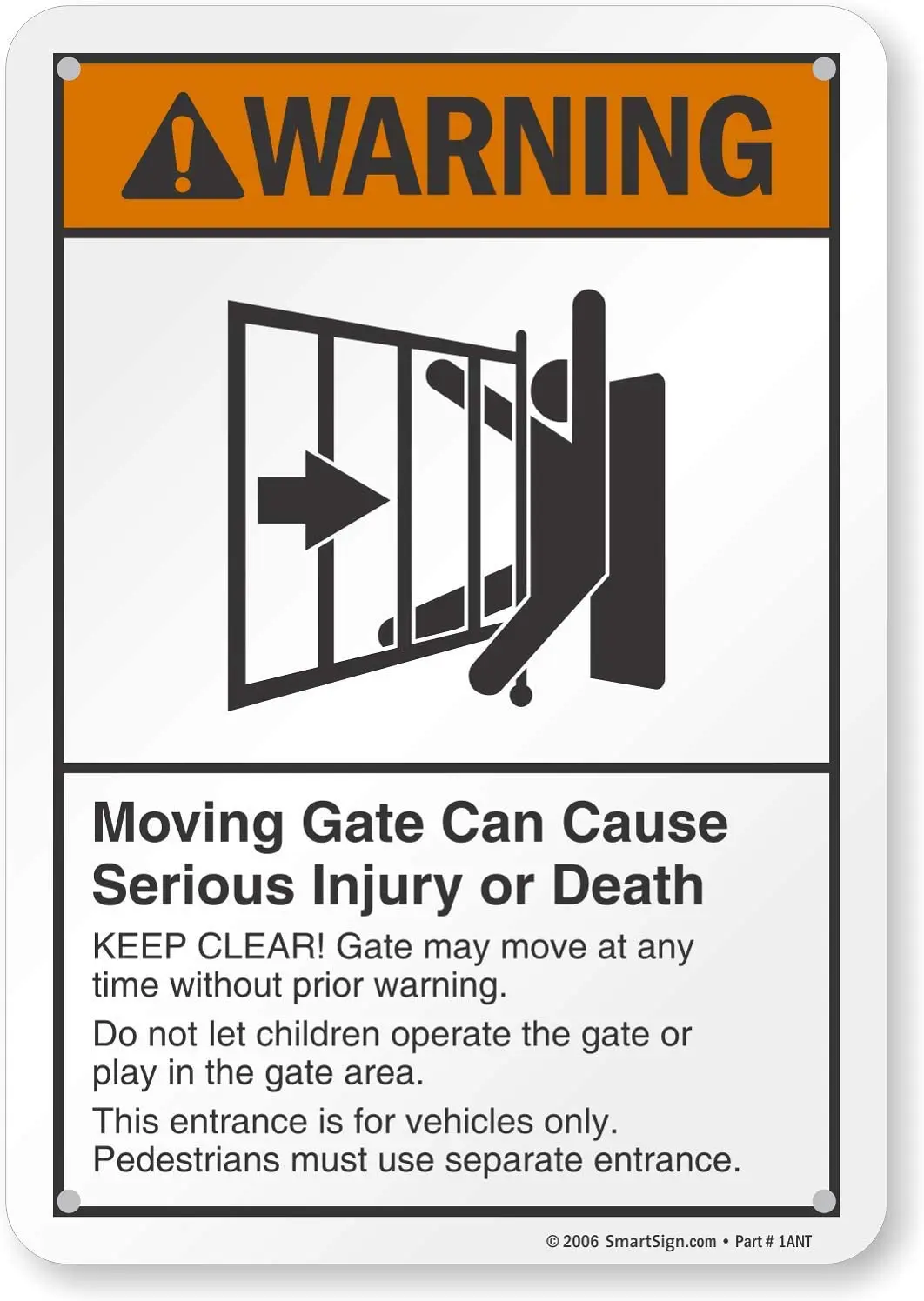 "Warning Moving Gate Can Cause Injury Or Death" Sign | 7" x8" Aluminum
"Warning Moving Gate Can Cause Injury Or Death" Sign | 7" x8" Aluminum