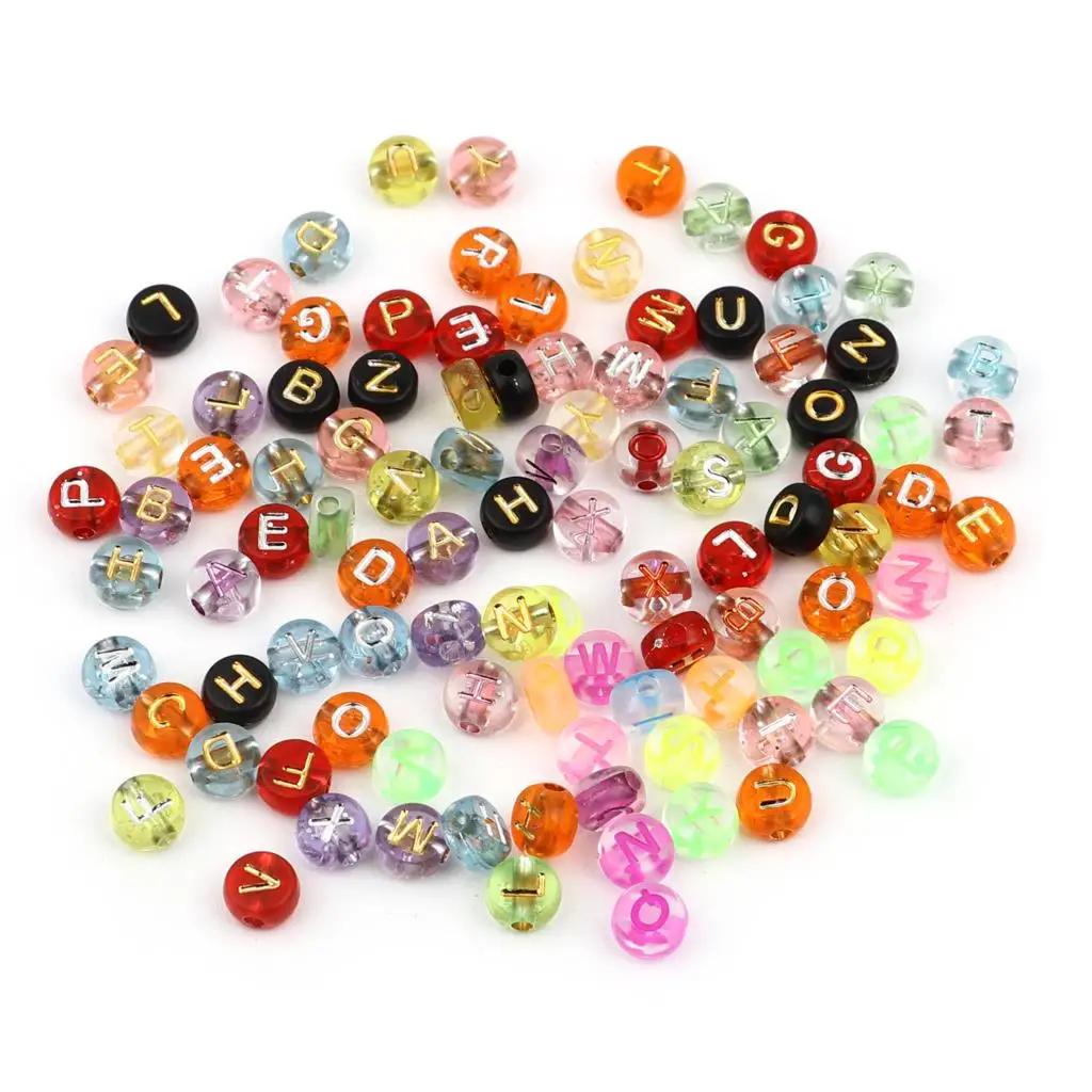 

500pcs 7mm Round Acrylic Beads Random Color Initial Alphabet Capital Letter Pattern Flat Spacer Beads DIY Jewelry Making Charms