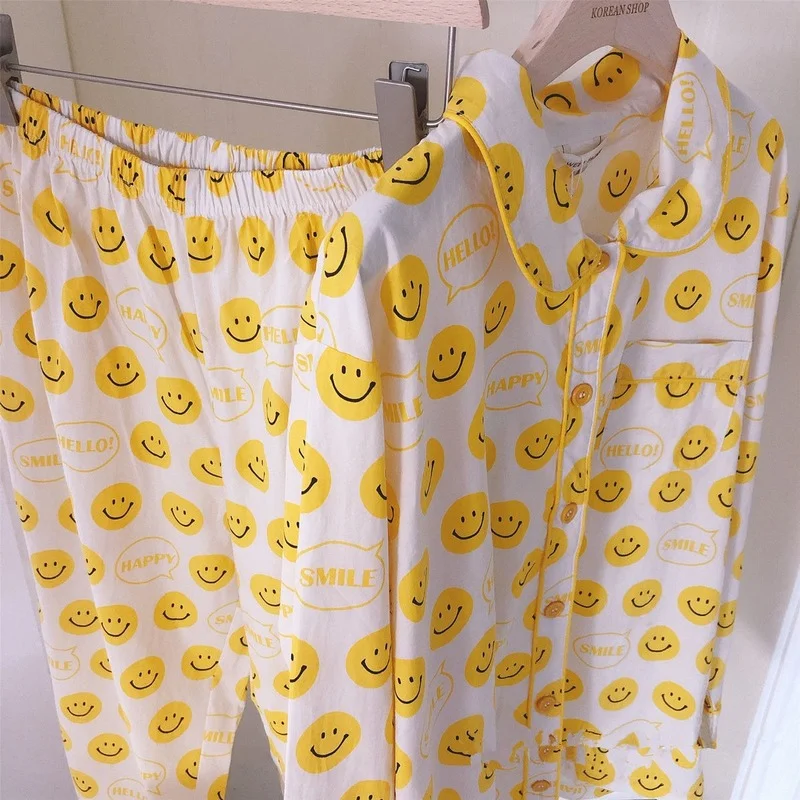 QWEEK Korean Home Suit Spring Summer 2021 Pajamas for Women Cute Pyjamas Smiley Print Pijamas Long Sleeve 2 Piece Set Sleepwear
QWEEK Korean Home Suit Spring Summer 2021 Pajamas for Women Cute Pyjamas Smiley Print Pijamas Long Sleeve 2 Piece Set Sleepwear