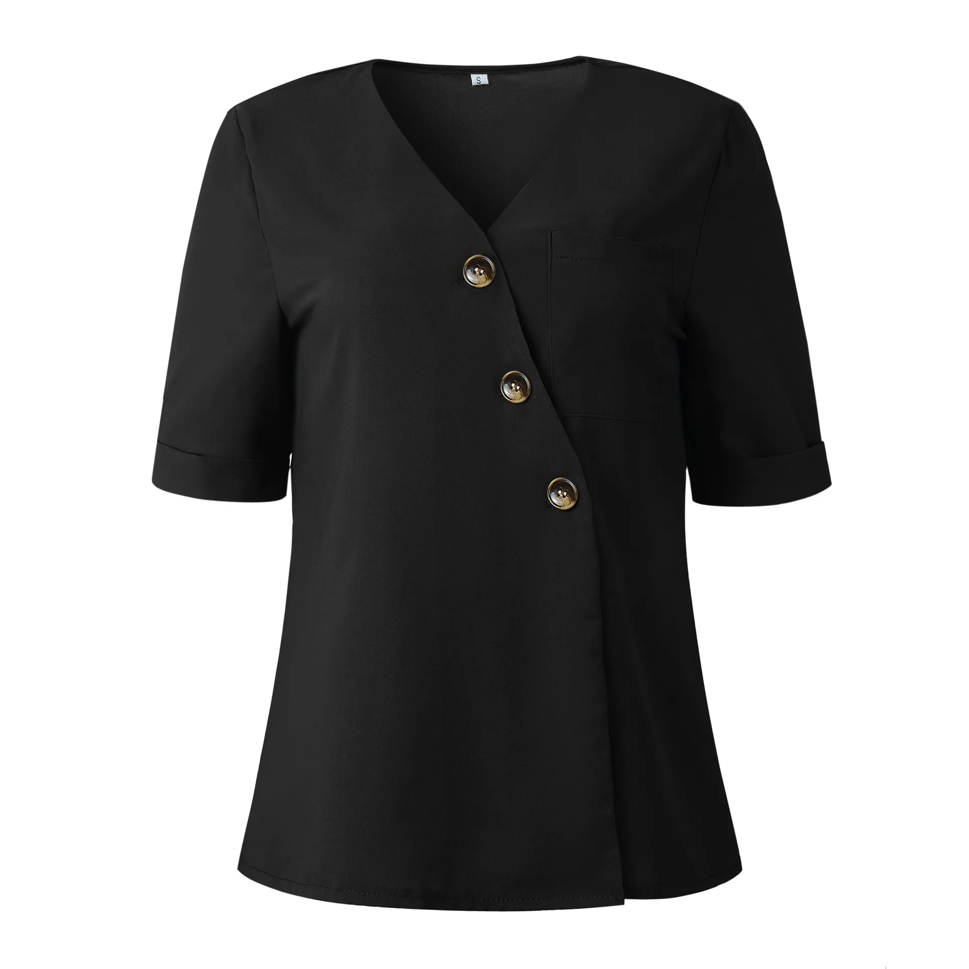 New products spring and summer 2021 fashion V-neck pocket button short-sleeved blouse shirt
New products spring and summer 2021 fashion V-neck pocket button short-sleeved blouse shirt