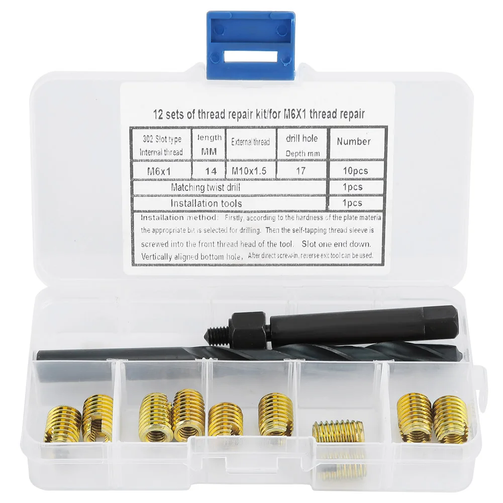 12 Pcs Thread Inserts M6x1 (M10x1.5 External) Self-Tapping Thread Repairing Accessory Kit for G
12 Pcs Thread Inserts M6x1 (M10x1.5 External) Self-Tapping Thread Repairing Accessory Kit for G