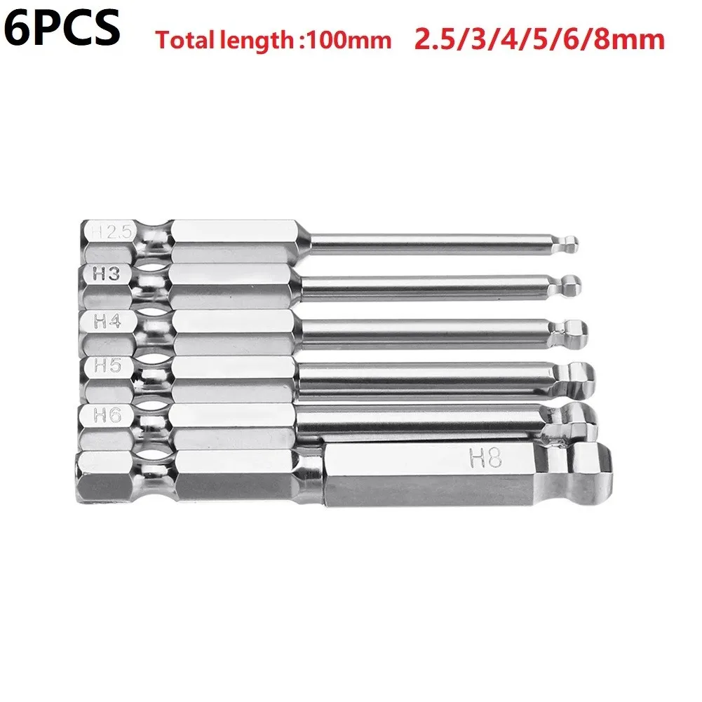 6pcs S2 Steel 100mm Hex Shank Magnetic Ball Head Screwdriver Bit 2.5/3/4/5/6/8mm Driver Bits Hex Shank Magnetic Spherical Bit
6pcs S2 Steel 100mm Hex Shank Magnetic Ball Head Screwdriver Bit 2.5/3/4/5/6/8mm Driver Bits Hex Shank Magnetic Spherical Bit