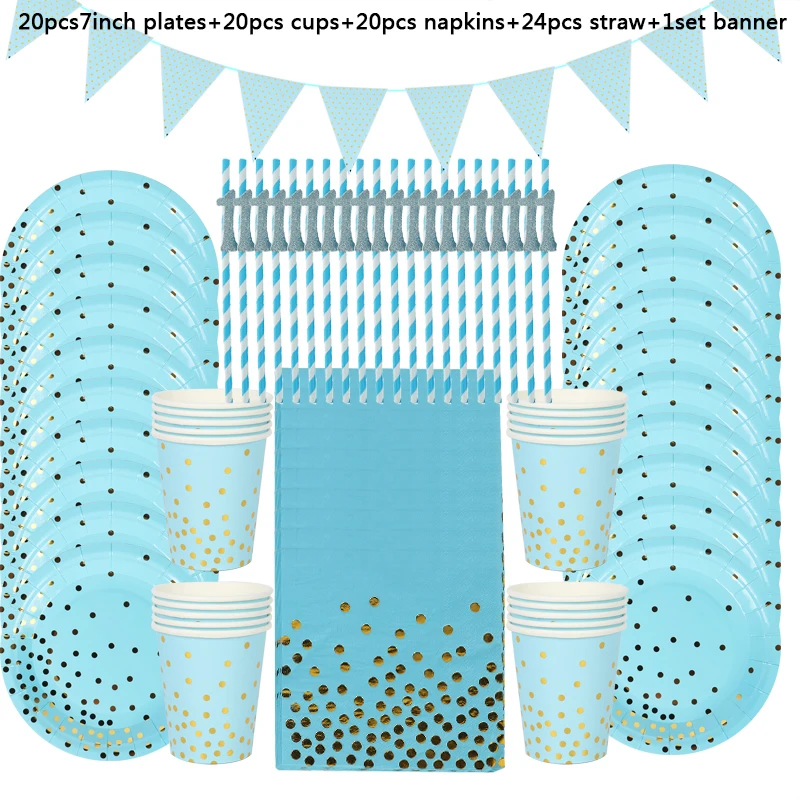 1 year Boy Birthday First Birthday Decorations Sky blue Bronzing dot Disposable tableware set Birthday Party Decorations Kids
1 year Boy Birthday First Birthday Decorations Sky blue Bronzing dot Disposable tableware set Birthday Party Decorations Kids