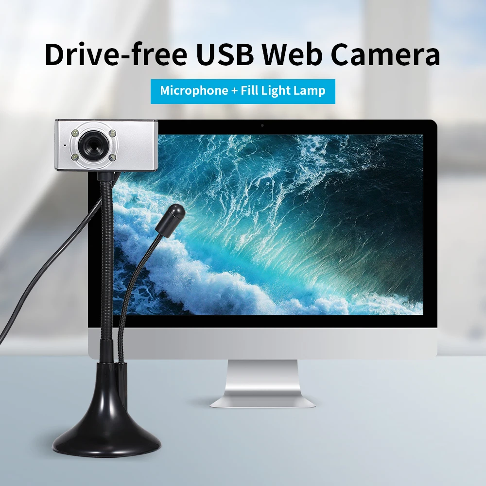 

USB Webcam 480P Drive-free Web Camera with Microphone Light Supplement Lamp for Desktop Computer Laptop Plug and Play